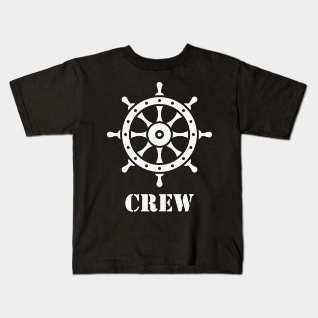 Crew (Crew Complement / Ship’s Wheel / White) Kids T-Shirt by MrFaulbaum